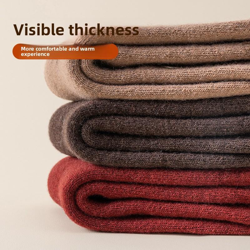 Men's Mid-calf Winter Warm High-elasticity Socks, Men's Socks, Anti-odor and Sweat-absorbing Solid Color Super Thick Wool Socks