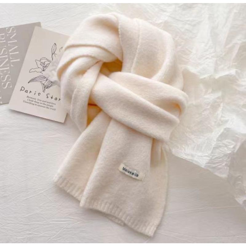 Korean Style Solid Color Wool Knitted Scarf for Women Autumn and Winter New Versatile Student Couple Warm Small Scarf