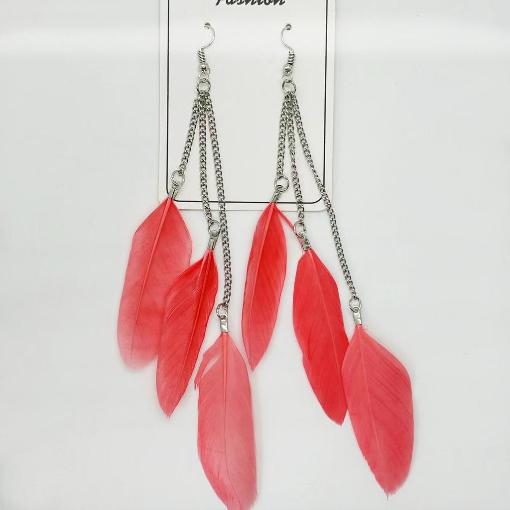 Vintage Bohemian Feather Tassel Earrings Exaggerated Ethnic Vacation Dangle Ear Jewelry Fashion Accessories For Women