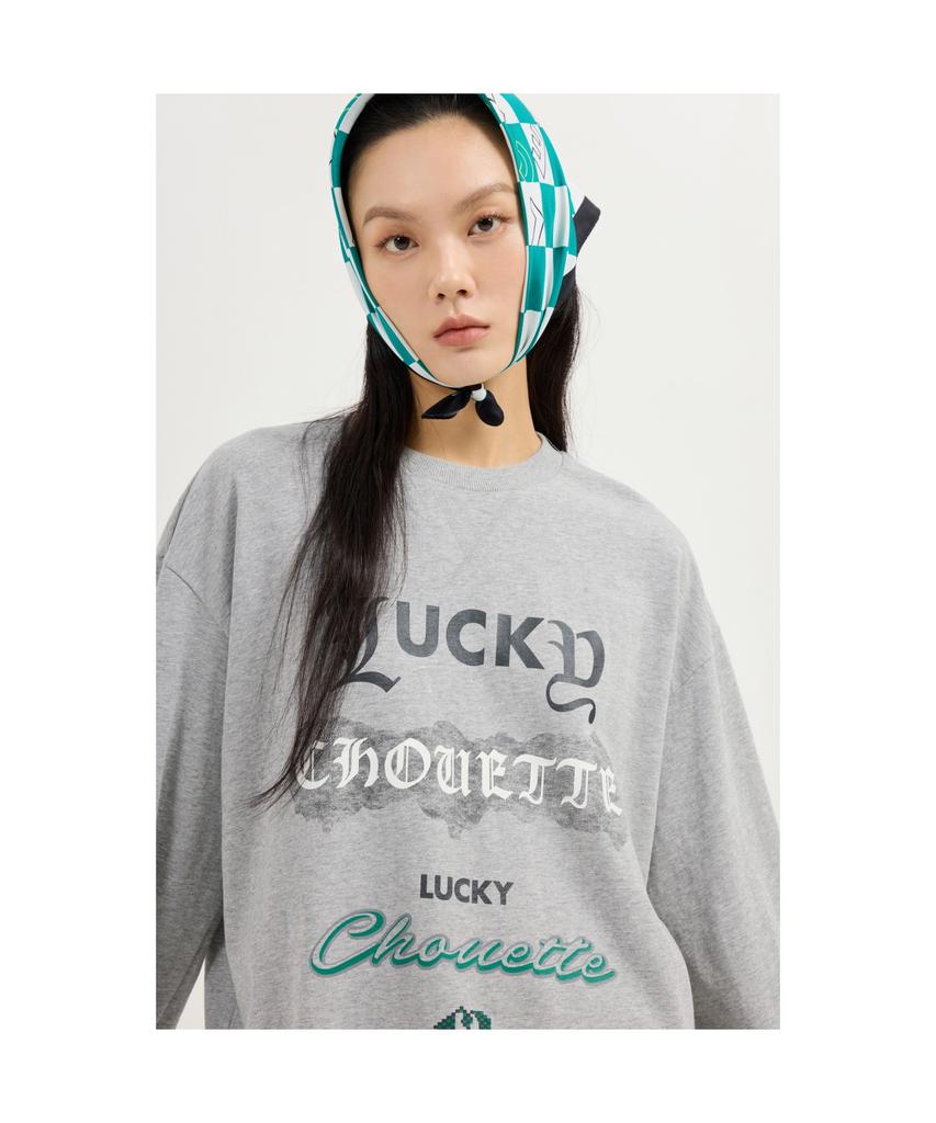 LUCKY CHOUETTE Print Point Long Length Long-Sleeved T-Shirt (Melange Gray) Lftas25190Gym