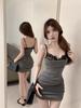 [With chest pad] Sexy design temperament dress women's lace splicing pleated suspender skirt waist and hip skirt