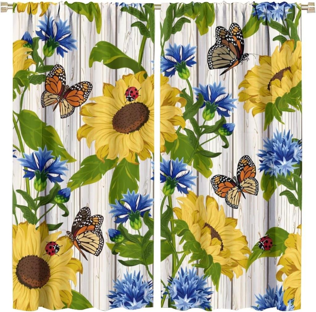 Verdunkelnde Sonnenblumen-Vorhänge Lustiger Gelber Ton Geometrie Wabenmuster Floral Nahtloses Muster Fensterdekorationen Vorhang Modern Polyester Mit Stange