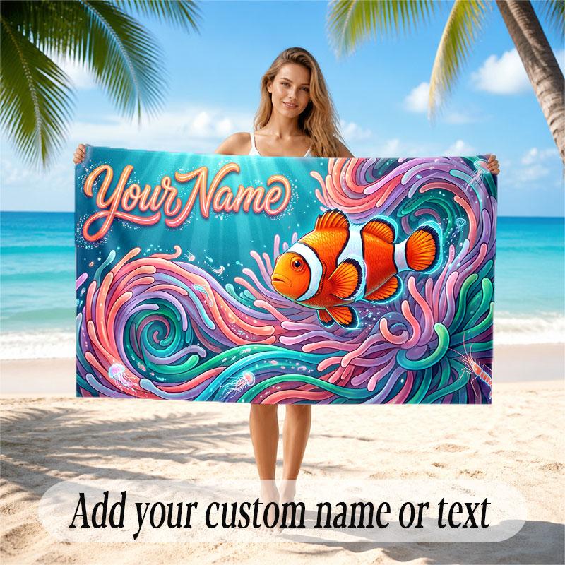 Octopus Sea Life Theme Soft Beach Towel Personalized Custom Name Text Towel Portable for Beach Pool Travel