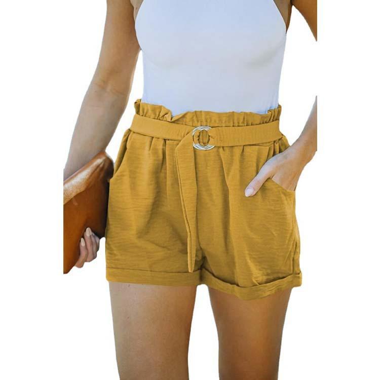 Letnie spodnie damskie, szorty, luźna talia, sznurowane kieszenie, jednokolorowe, codzienne szorty z wysokim stanem