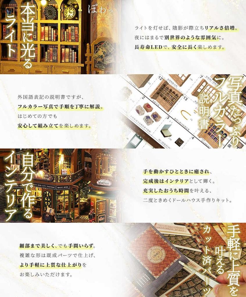 moin moin Dollhouse Miniature DIY Kit Scale no Antique Retro Style LED Light Acrylic Case Set, 1/24 [English Instructions], "Kourou Shojo" (Bookstore