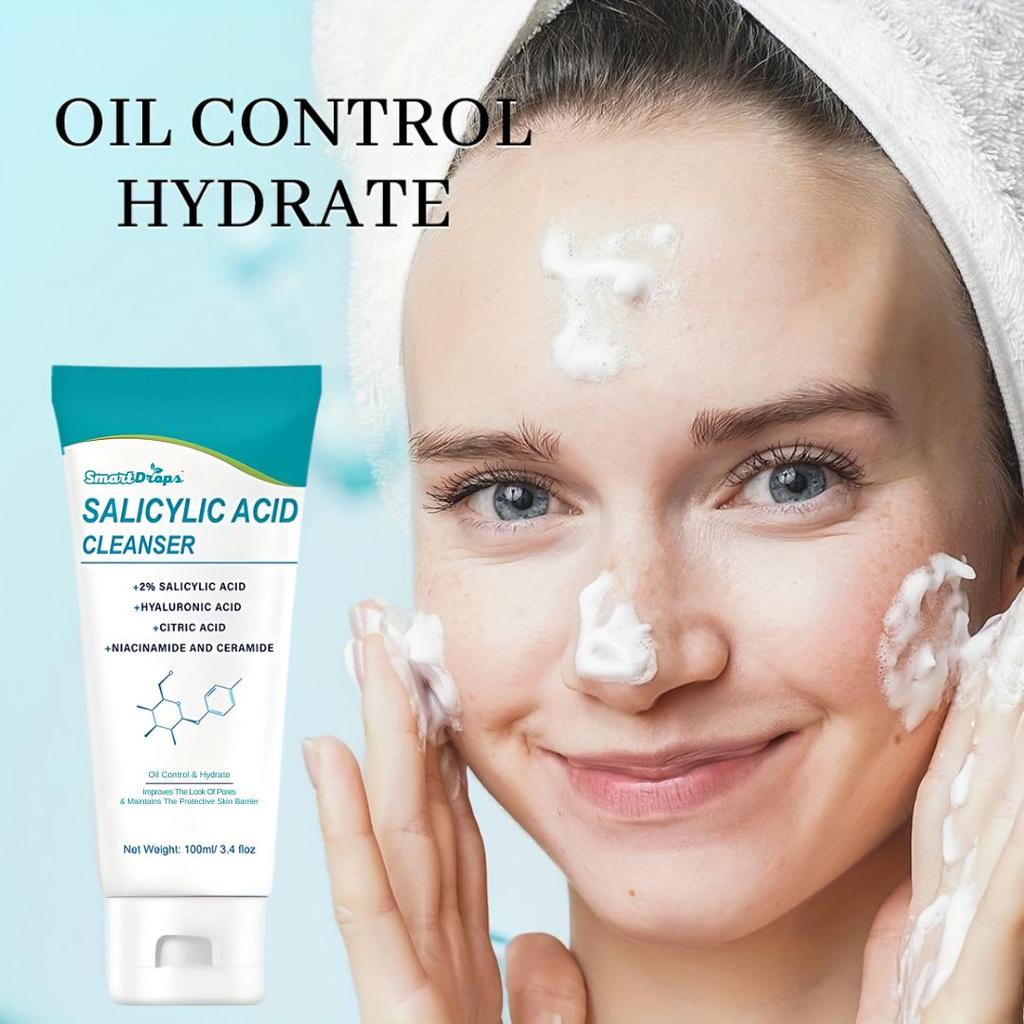 Salicylic Acid Face Cleanser Daily Face Wash 100g, Moisturizing Skin Cleansing Pores Gentle Foaming Deep Cleansing, 100ML