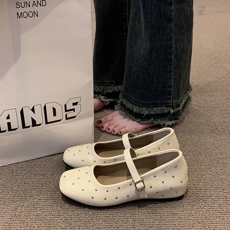 [Yushilai] Retro Gypsy Ballet Shoes Women's Summer New One-word Buckle Belt Shallow Mouth Mary Jane Shoes