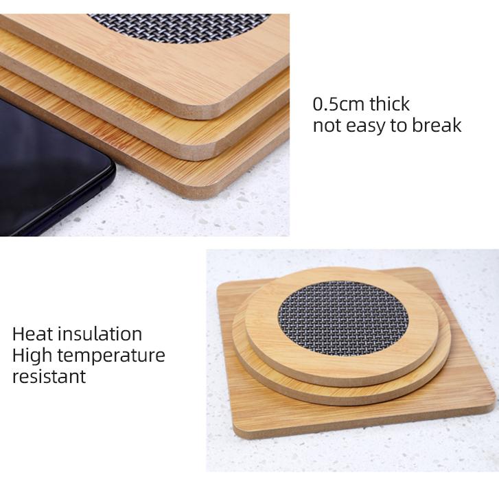 Household Wooden Placemats Multi-Functional Heat-Insulating Anti-Slip Tableware Mat Stainless Steel Round Square Placemats