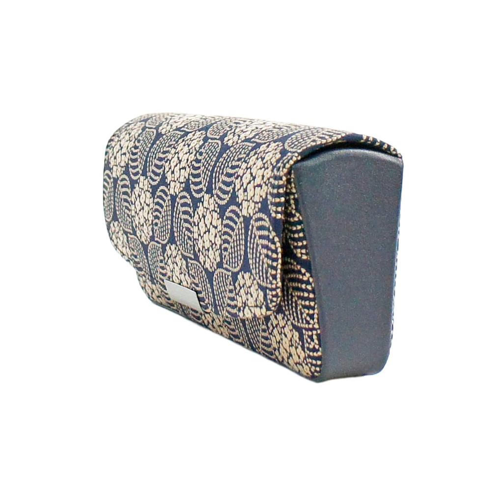 Inden H Glasses Navy Blue with White Hydrangea [Inden-ya] Case, Deerskin, Lacquer, Pattern, 4206-14-174