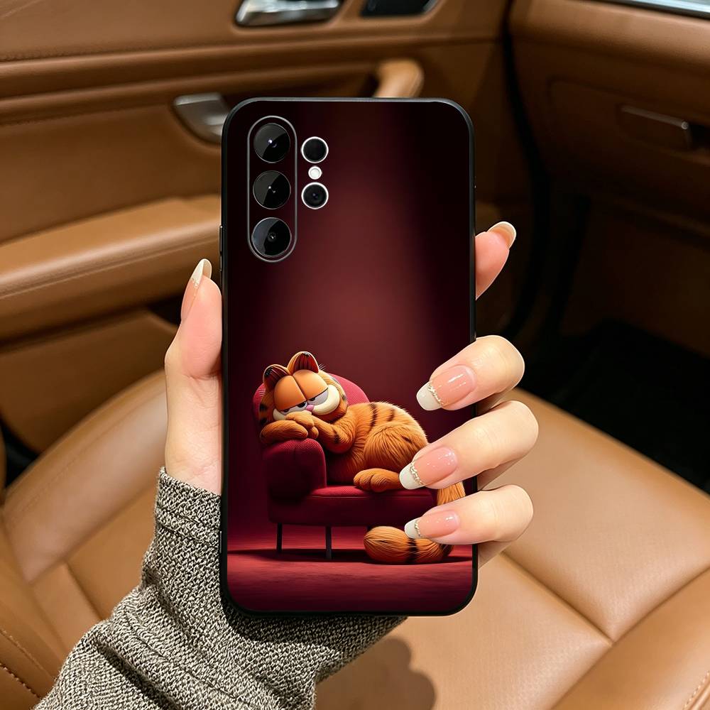 G-Garfield-Classic Cartoon Soft Silicone Case for Samsung S25, S24, S21, S22, S23, S30, Ultra, S20, Plus, FE, Lite-Black