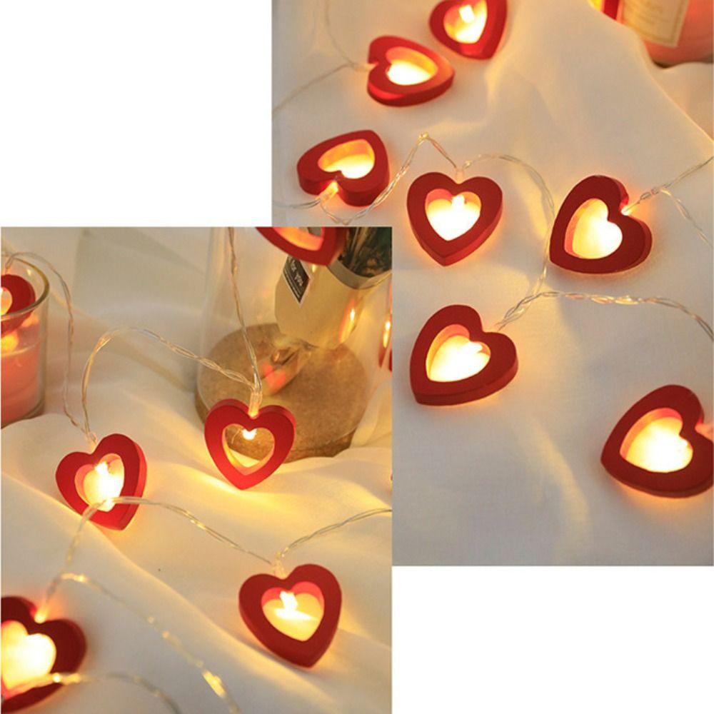 Wooden Fairy Lights Romantic Night Light LED Heart Shaped String Lights  Valentine's Day
