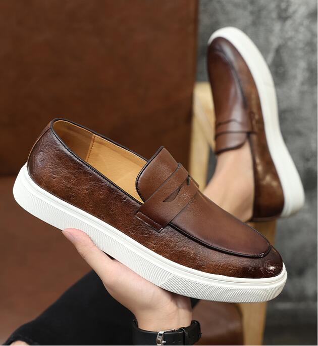 Fashion Men's Casual Shoes Snakeskin Grain Leather Men Retro British Style Loafers Monk Shoes Mens Slip-on Outdoor Driving Flats