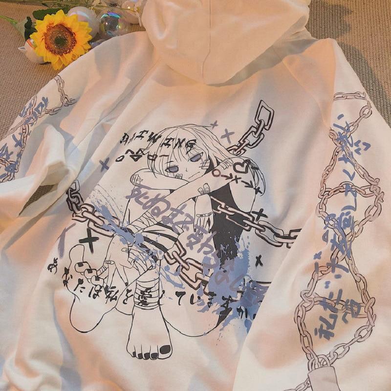 E-Girl Anime Mikina Y2K Podzimní Harajuku Vintage Oversize Bunda na zip Korejský styl Gotický Punk Oblečení Hip-hop Streetwear