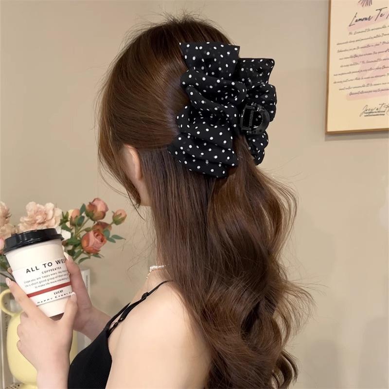 Elegant Large Polka Dot Claw Clip, Cloud-Shaped Hair Claw With Bow For Half-Up Hairstyles, Premium Back Hair Clip