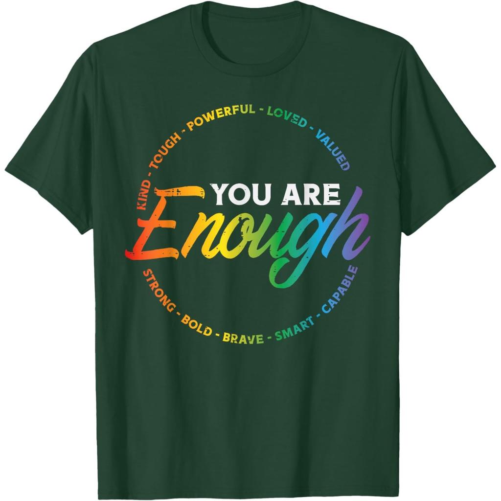 You Are Enough Rainbow Pride Affirmation Graphic Tee Unisex Women Casual T-Shirt