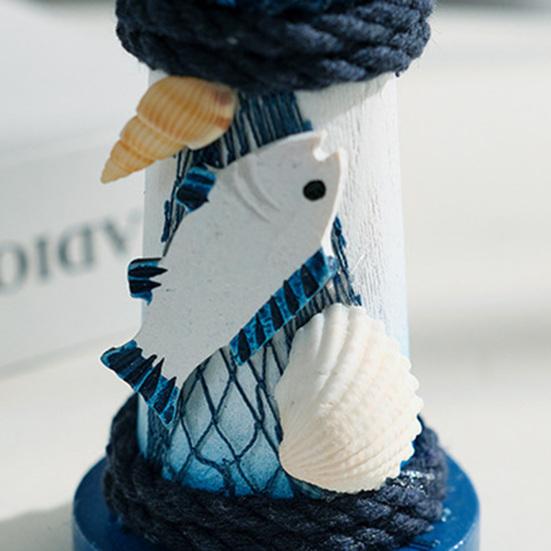 Wooden Lighthouse Figurine, Handmade Nautical Lighthouse Beach Decoration, White Blue Coastal Tabletop Decor for Home, Living Room