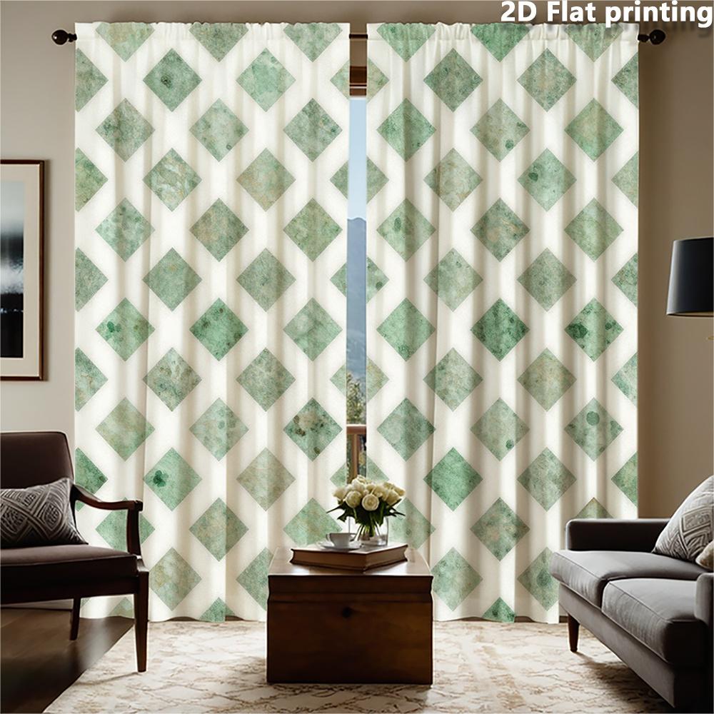2pc Geometric Diamond Pattern Curtains for Living Room Home Decor Sage Green Modern Waterproof Drapery Panels Window Curtain