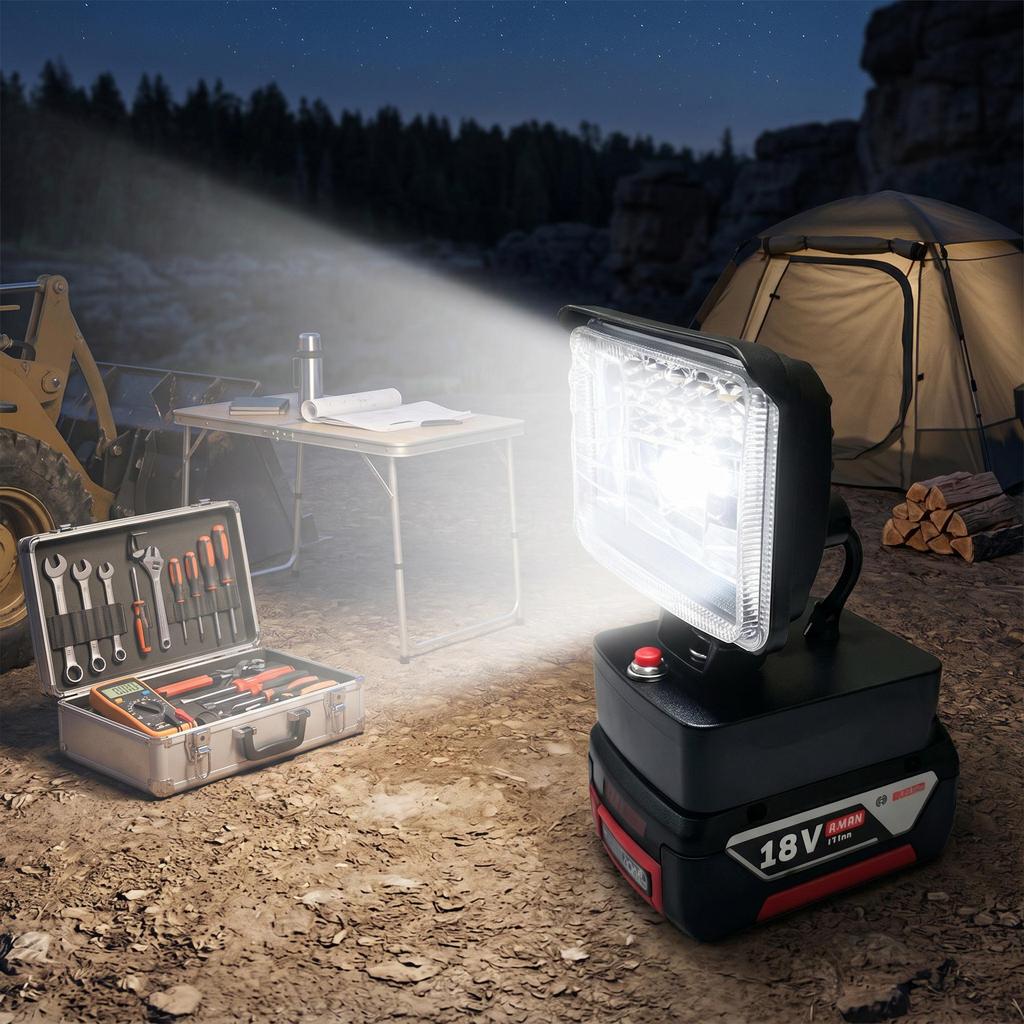 18V Lithium Battery with LED Flashlight for Bosch, DeWalt, Milwaukee, Makita