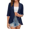 Summer New Solid Color Cardigan Jacket with Three Quarter Sleeves and Ruffle Edge Top for Women