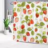 Red Strawberry Shower Curtain for Bathroom Nature Fruit and White Floral Green Leaf Plant Bathroom Shower Curtains with Hooks, Spring Country