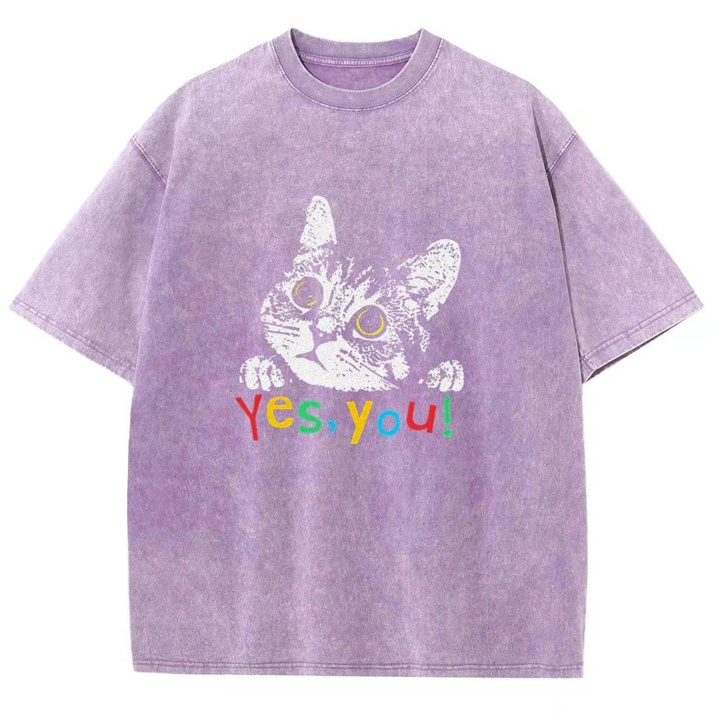 

Милые футболки с мемами про кошек Унисекс Выстиранные футболки ДА, ТЫ! Мужские Женские Футболки с Коротким Рукавом Хлопковая Футболка Оверсайз Уличная Одежда 3XL