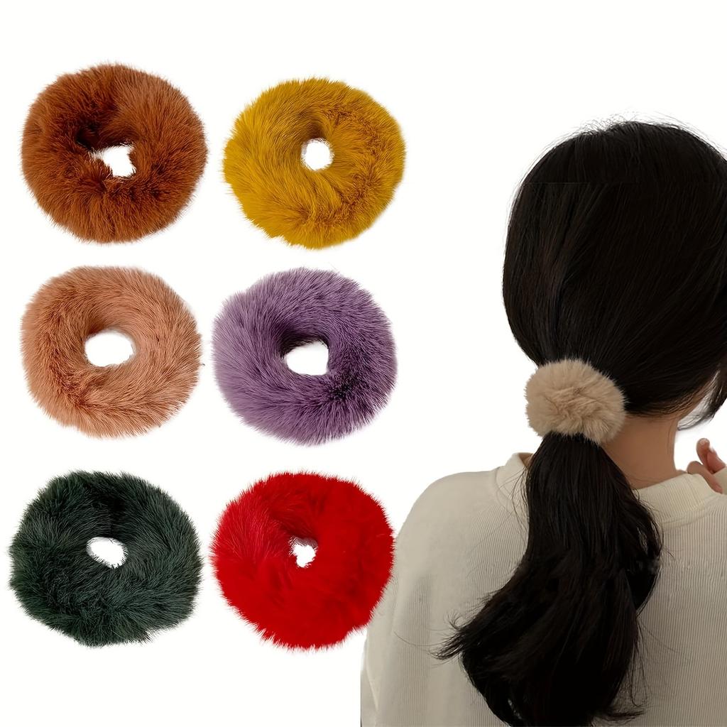 Faux Fur Hair Scrunchies Fur Hair Ties Fuzzy Fur Hair Band Rope Wristband Hair Ring Ponytail Holder Hair Accessories For Women daily uses Multi colore