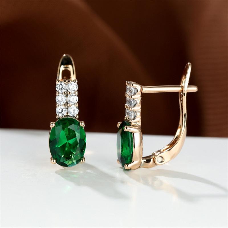 Oval amethyst zircon plated champagne gold ear buckle wedding earrings for women