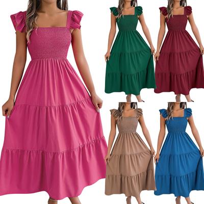 Moda damska Retro Jednolity kolor Kwadratowy kołnierzyk Grzybowy dół Talia Talia Linia A Długa spódnica Sukienka bez rękawów