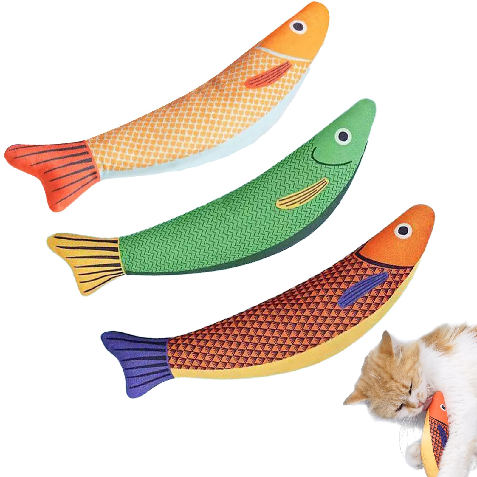 

Seiunn Cat Toys, Catnip Toys, Chew Toys, Plush Toys for Cats, Solitary Play, Stress Relief, Exercise, Claw Polisher, Fish-Shaped, with Catnip, Set of
