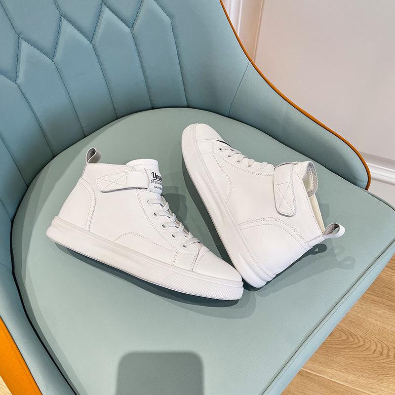 Genuine Leather High-Top White Women's Sneakers - 2025 Spring Collection