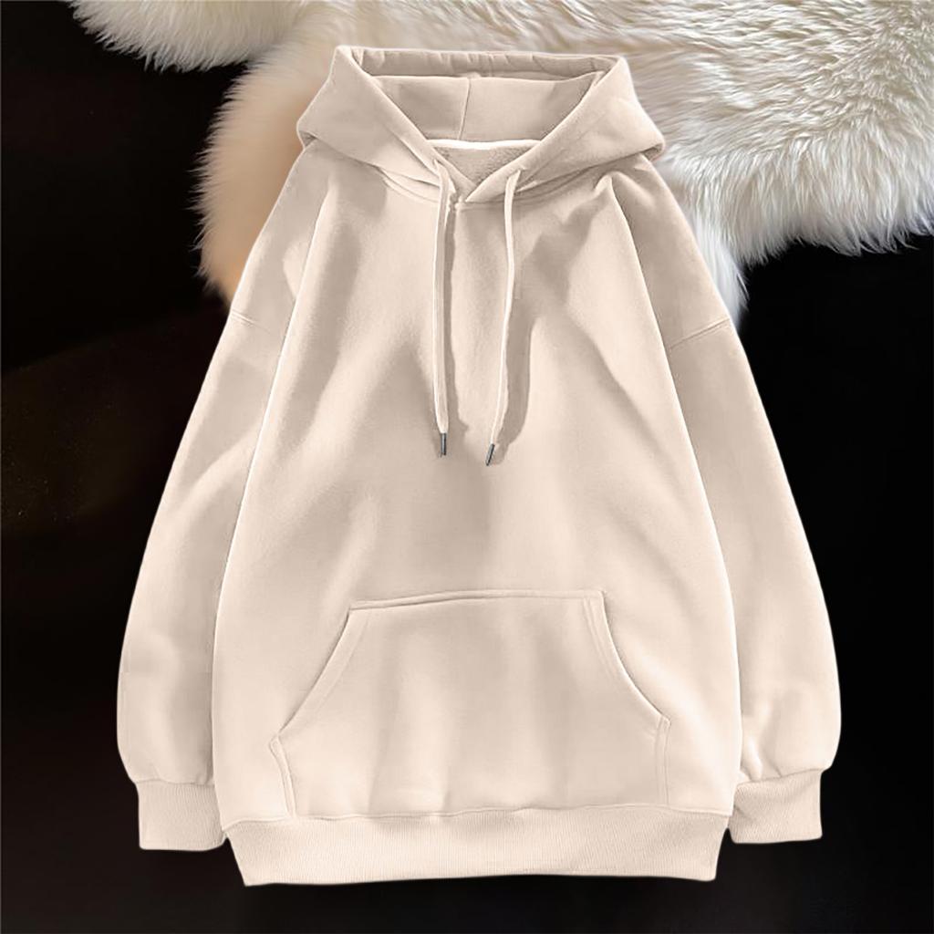 Ladies' Casual And Fashionable Solid Color Long Sleeved Hooded Warm Shirt Loose And Comfortable Hoodie