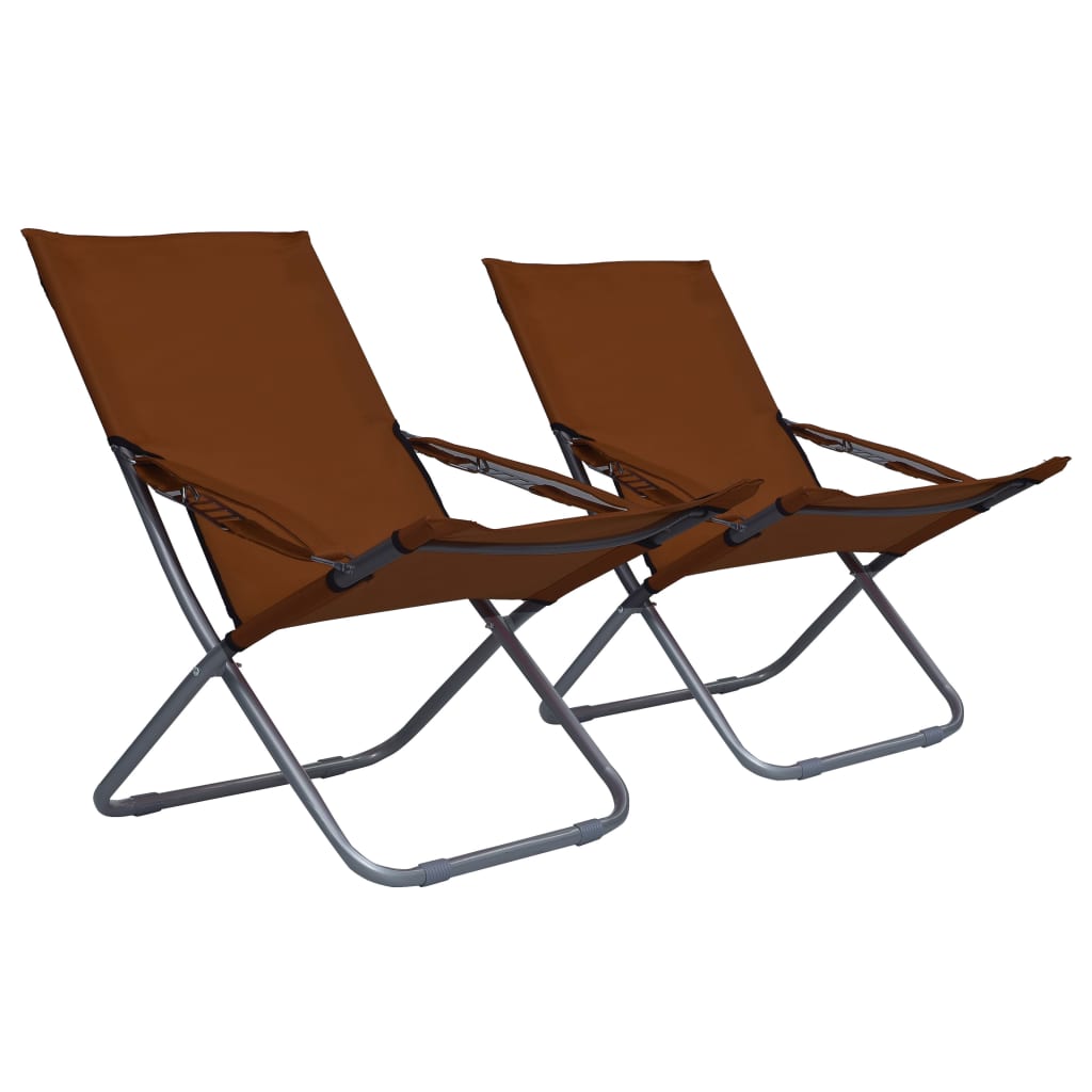Folding Beach Chairs 2 pcs Fabric Brown