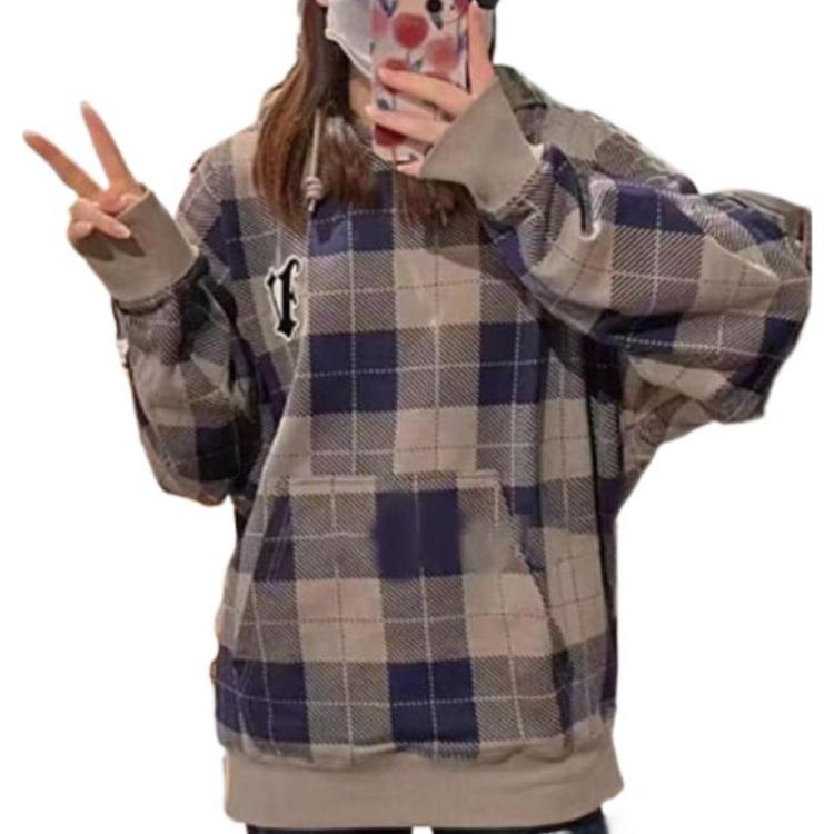Vans FW22 Plaid Logo Patch Pullover Hoodie Unisex Hoodies Brown VN0A7YGOY7Q