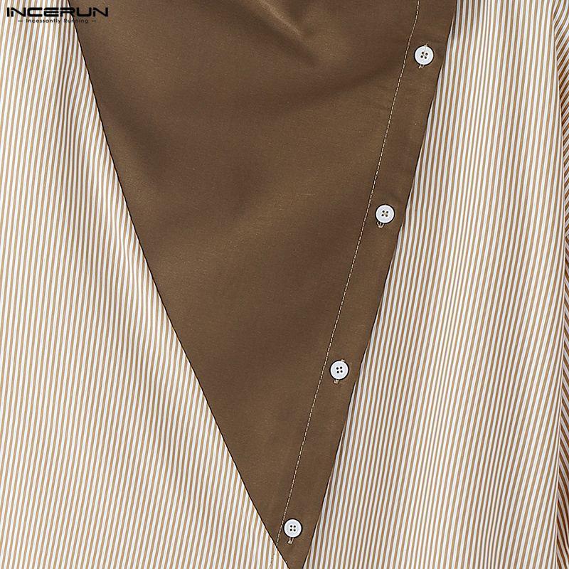 INCERUN Summer Men Stand Neck Short Sleeve Patchwork Casual Loose T-shirts Tops