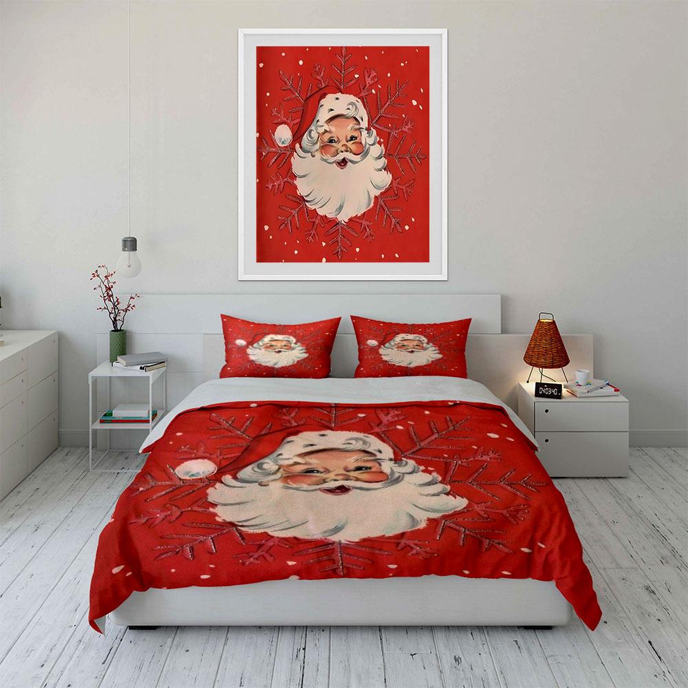 Santa Claus and Snowflake Design Bedding Duvet Cover Set Duvet Cover Pillowcases  (1*Duvet Cover 2*Pillowcases, Without Duvet Insert)