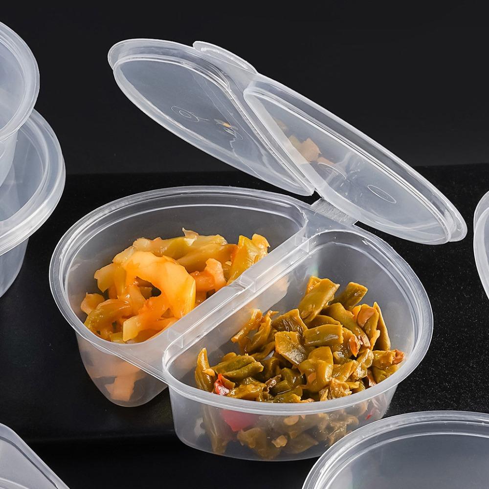 20Pcs with Lid Snack Container 2 Compartment Condiment Box Disposable Sauce Container  School