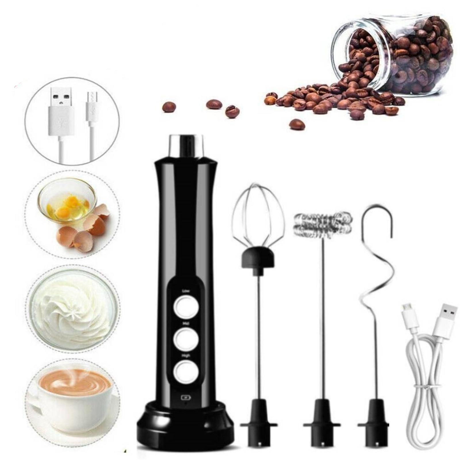 

3 In 1 Electric Milk Frother 3 Speeds Adjustable Rechargeable High Speeds Milk Foam Maker Handheld Foamer For Egg Milk Coffee black#0