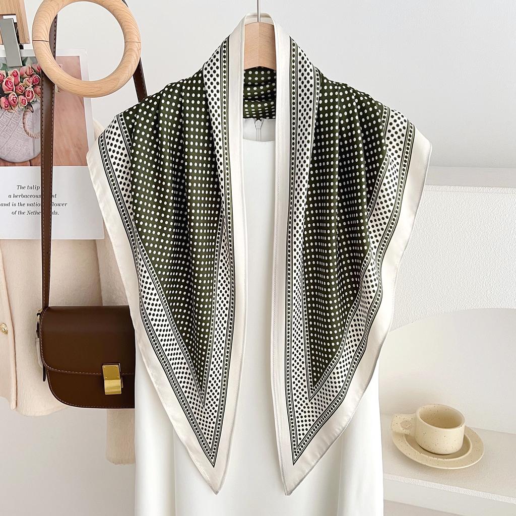 New Spring and Summer Burgundy Korean Version of Polka Dot Triangle Scarf Women's Versatile Decoration Multi-functional Sunshade Silk Scarf Shawl