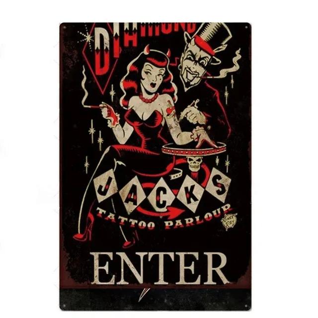 Vintage Metal Tin Signs Plaque Tattoo Girls Wall Decor Iron Painting Art Posters for Man Cave Home Cafe Game Room Club Bar
