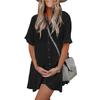 Women's Fashionable Lined Dress With Buttons, Mid Length Short Sleeved Loose Solid Color Dress