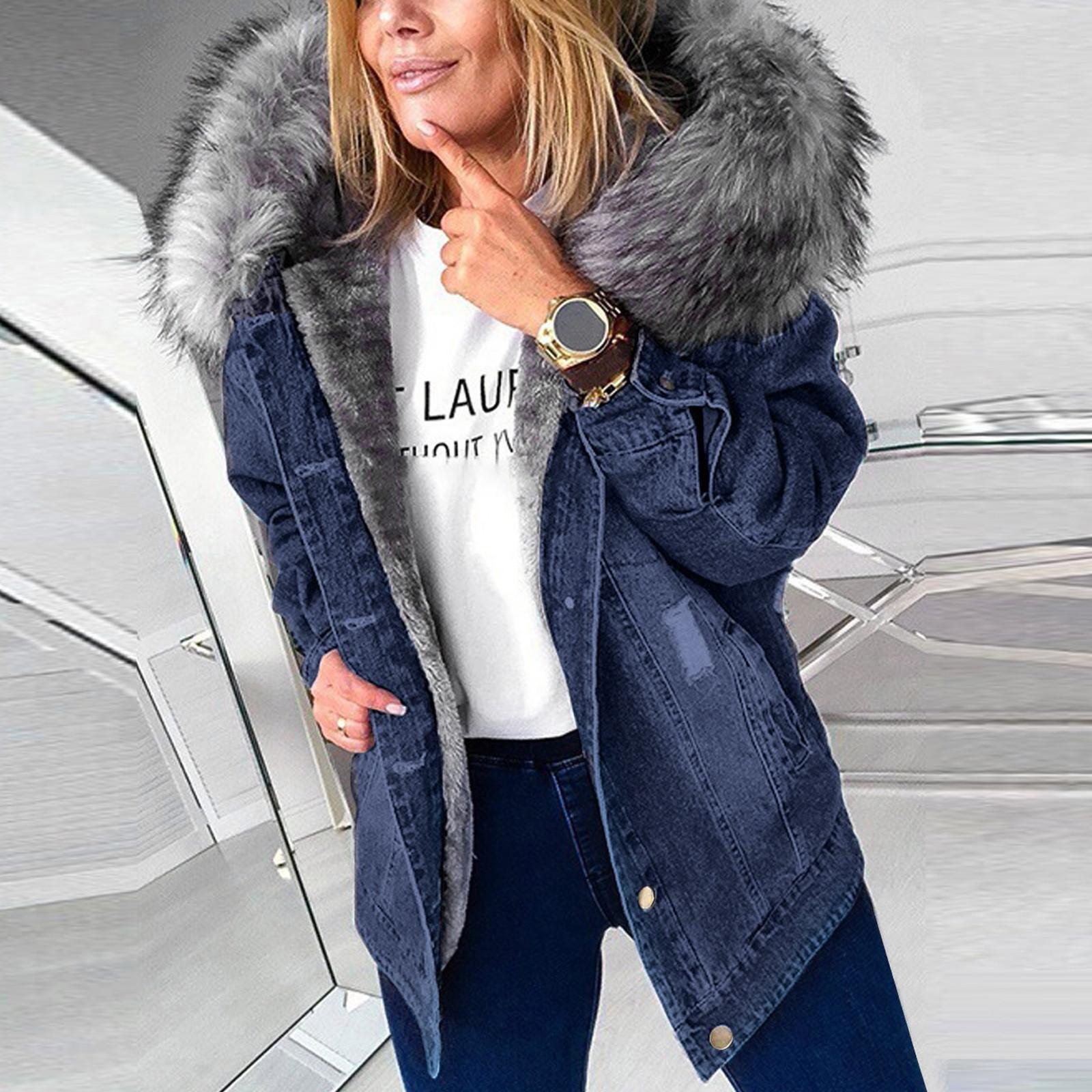 

Женское повседневное однотонное джинсовое пальто с карманами и длинными рукавами L