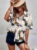 Summer 2025 Women Shirts Lapel Short Sleeve Abstract Cartoon Portrait Prints Blouses Fashion Casual Cute Cat Print Shirts Tops