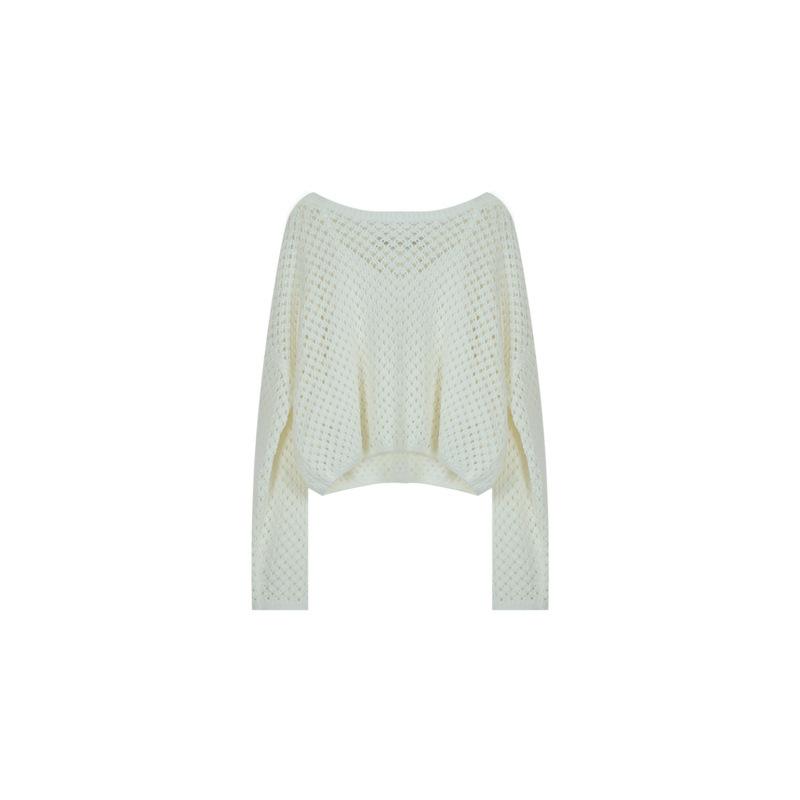 Летне-осенняя новая блузка с длинным рукавом однотонная повседневная ажурная вязаная сеткой для девочек модный и универсальный топ ONE SIZE 1730₽