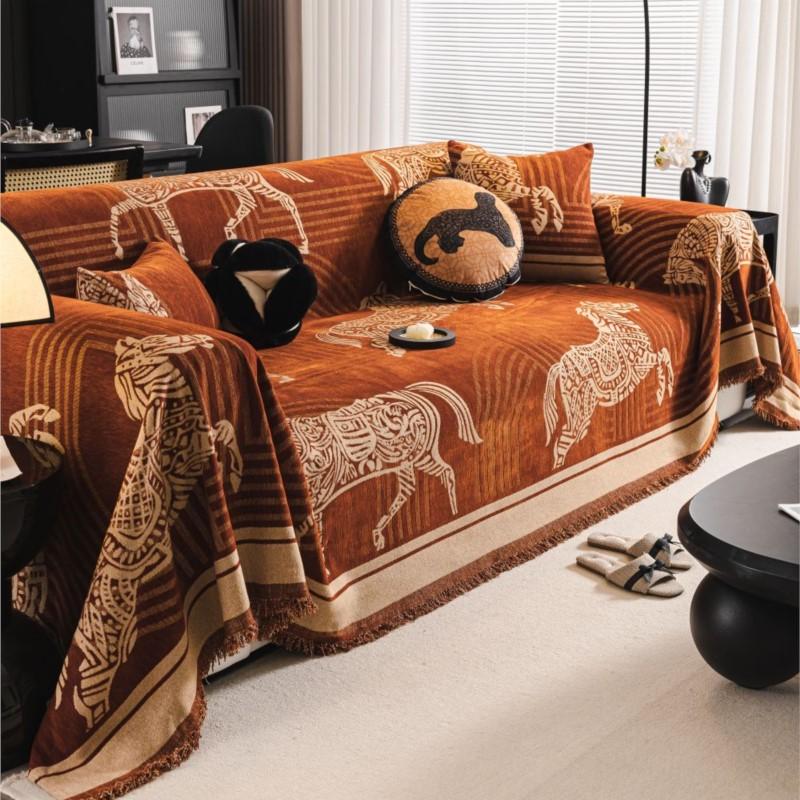 Funda Sofa Hjem Chenille Horse Print Sofamatte Dynepledd Helårs Camping Piknik Dekken Sofatrekk Høst