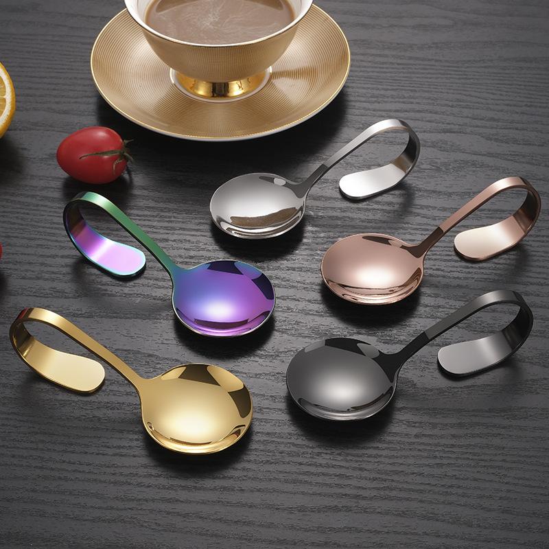Stainless Steel Service Tableware Curved Handle Spoon Hotel Golden Independent Dining Curved Hotel Supplies Spoon