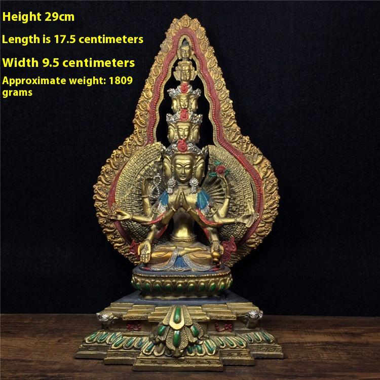 29cm Ancient China s refined pure copper painted Thousand-hand Bodhisattva Buddha statue