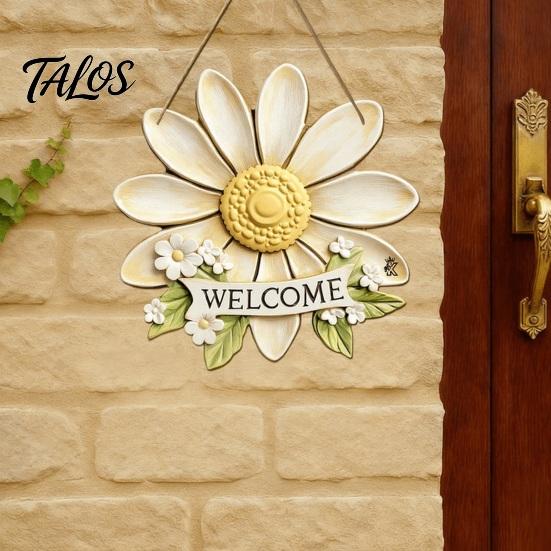 Entryway Welcome Plaque Wooden Sign, Rustic Door Hanging 2D Daisy Butterfly Print, Front Decor Halloween Thanksgiving Easter Seasonal Holiday Sign for