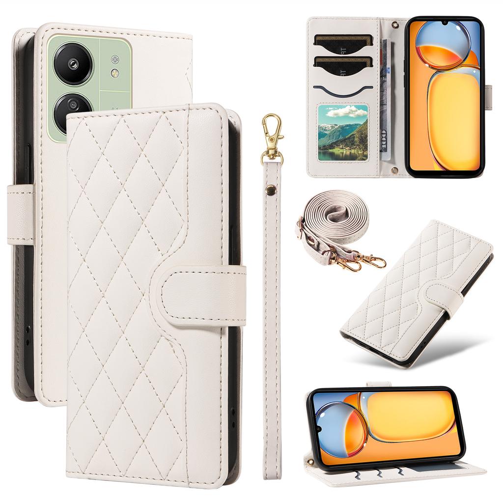 For Xiaomi Redmi 13C 5G/13C 4G/13R 5G/ Poco C65 4G/Poco M6 5G Case Wallet Rhombus Leather Phone Cover with Shoulder Strap,Wrist Strap