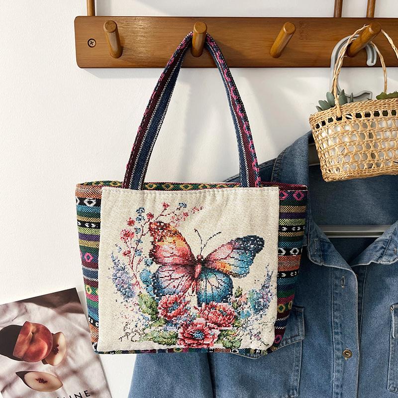 Middle mother handbag women's canvas bag new double-sided embroidered portable small square bag women's bag