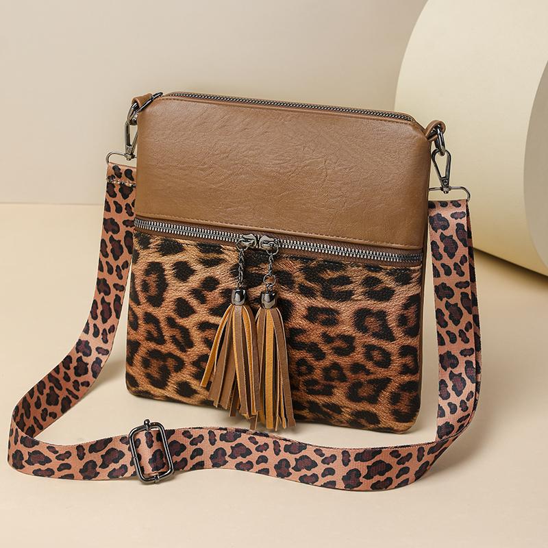 Leopard Print Shoulder Bag Women's Retro Multi-Layer Mobile Phone Bag
